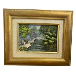 Original Signed Louise Trenton Oil On Canvas Framed & Matted Painting Park Scene